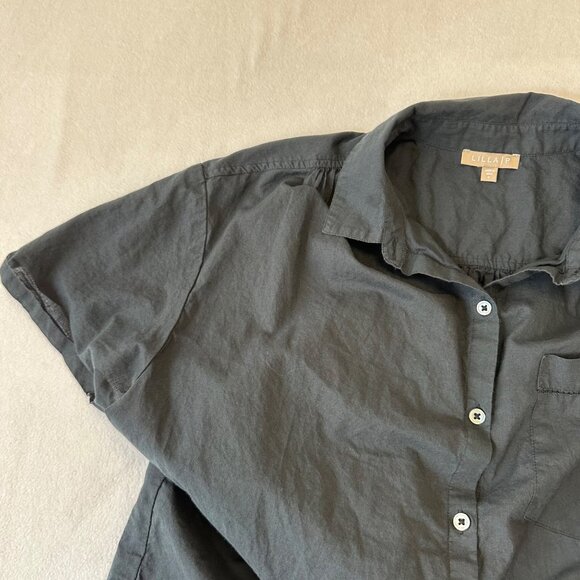 Lilla P Cotton Button Up Shirt Dress Short Sleeve Length Size S Black Pockets - Picture 4 of 10